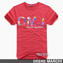 【5折】DEERE MARCHI莱卡玩味七彩色块LOGO男士短袖T恤DM117红