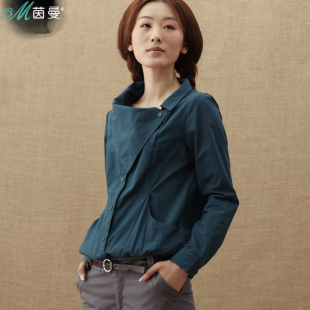  INMAN茵曼 春装新品修身衬衣 女纯棉长袖衬衫 女821011073
