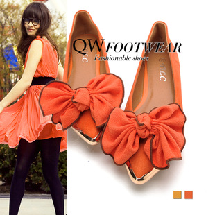 Korea on  feet are super nice orange bow metal decorative shoe head pointed soft folds flat with danxie