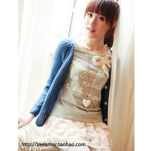 Zee Amor 木<em>纽扣</em>粗棒<em>针织</em>小<em>开衫</em> 毛线<em>开衫</em>-淘