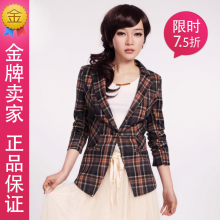 2012春装新款英伦格子vero同款一粒扣七分袖moda小西装女装小外套