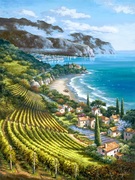 地中海葡萄园村庄，手绘风景油画，客厅挂画欣美画店