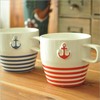 海军风船锚蓝红条纹陶瓷杯，马克杯创意家居情侣，杯子牛奶早餐杯