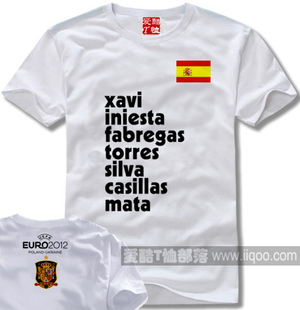 爱酷T恤部落 2012欧洲杯 西班牙 球员名单 白色