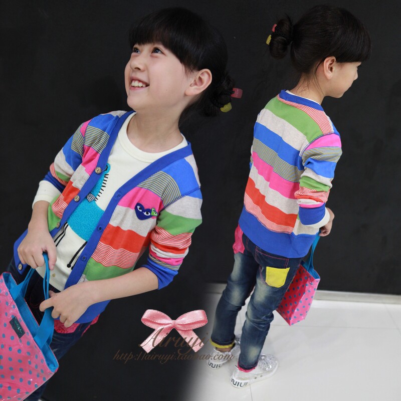 2012爱如一<em>秋装女童装</em> <em>洋气</em>彩条 实用开衫/<em>外套</em>