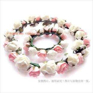  【千色新娘】粉色花环+手环 韩式头花 结婚头饰婚纱配饰（多款）
