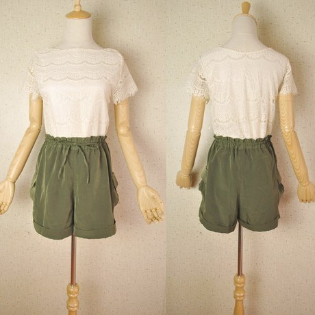 日本原单cecil macbee<em>军绿</em>工装热裤<em>短裤</em>阔腿裤