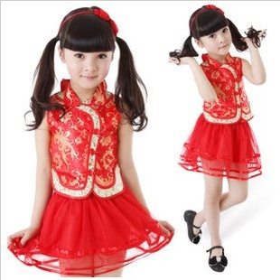 六一儿童节演出服装女童中国风表演服唐装旗袍