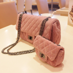 丝绒菱格链条包...