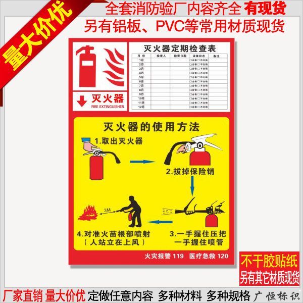 热销安全检查 灭火器的使用方法贴纸标识灭火