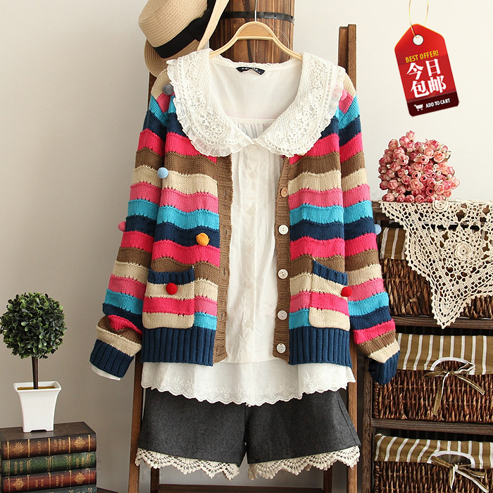 日系甜美可爱彩色条纹...