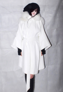 A & S 阿S原创设计奶白色九分袖羊绒大衣外套