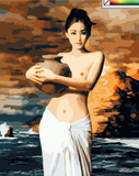 Z特价DIY数字油画手绘 陶美人抱陶罐的少女40*50|60*80 装饰画