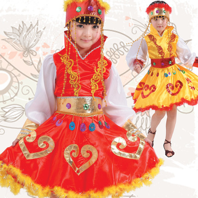 标题优化:年巴拉猫最新儿童舞蹈裙、蒙古舞裙、民族舞男女童表演演出服620