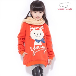  千千小熊新款童装秋冬新品女童长款大卫衣儿童卡通加厚外套