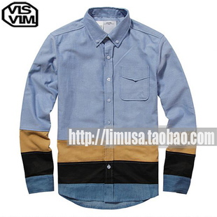  VISVIM 秋季新款 撞色拼接灯心绒 男士牛津纺休闲长袖衬衫