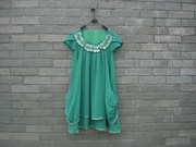 夏装淑女风绿色大摆连衣裙大衫裙有大码配腰带宽松大版型
