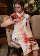 冬季纯真丝素绉缎精美喷绘丝绸，长方形围巾100%桑蚕丝电脑数码丝巾