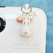 花小兔可爱少女心粉蓝粉红陶瓷兔子趣味创意手机耳机孔防尘塞