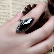 恋尚泰银饰品s925银长款黑玛瑙戒指时尚，复古食指环个性夸张女