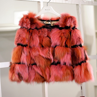 H094043 专柜◆冬装新款 蓝狐毛狐狸毛兔绒皮 欧韩风渐变皮草