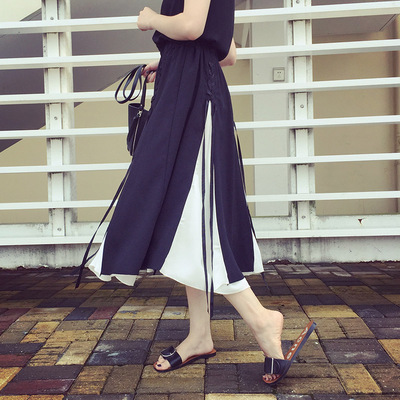 A7SEVEN 韩版复古优雅宽松显瘦绑带雪纺半身