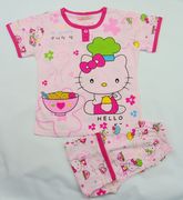 女童睡衣夏款卡通，短袖七分裤套装家居服，粉色圆领3516