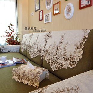 沙发靠背巾扶手防尘盖巾沙发套刺绣绣花布艺，中式欧式美式香槟玫瑰