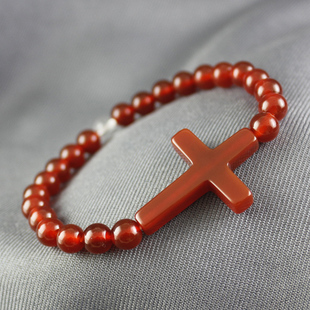 原创手工款圣诞节天然红玛瑙，十字架女学生手链生日手环时尚手饰品