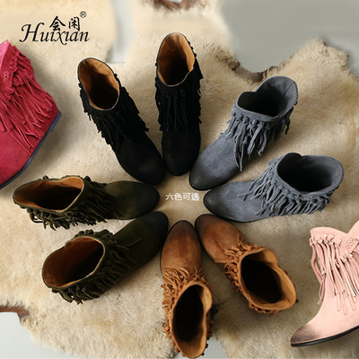 流苏靴子女春秋马丁靴女真皮2017新款百搭女靴单靴内增高磨砂短靴