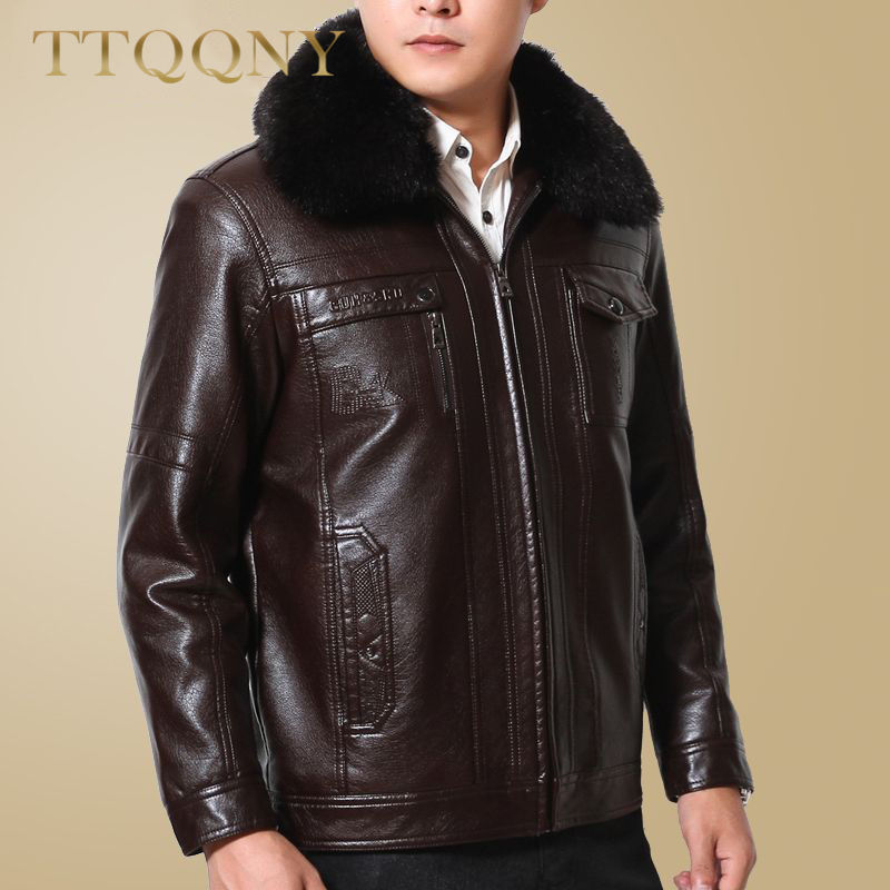 打折TTQQNY 男装加厚加绒毛领PU皮衣冬季新