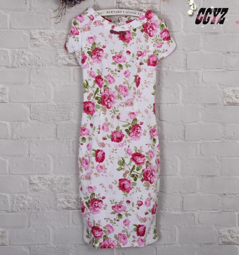 格格新款 特价 时尚 品牌专柜 高端 纯棉修身印花连衣裙0715