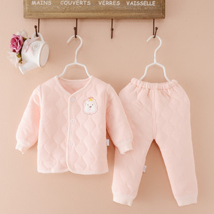 春秋宝宝保暖内衣套装0-1岁开衫，婴儿夹棉薄，棉袄纯棉新生儿衣服