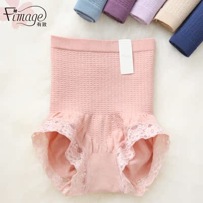 fimage秋冬季女士内衣高腰收腹内裤棉裆蕾丝花