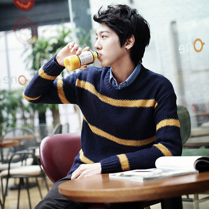 <em>2014男秋冬毛衣</em>韩版圆领修身款英伦复古撞色