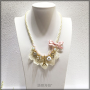 韩国装饰项链时尚蕾丝埃菲尔铁塔蝴蝶结，5号珍珠短款锁骨颈链
