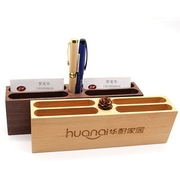 木质笔筒名片盒定制创意办公桌面，收纳实木多格名片底座
