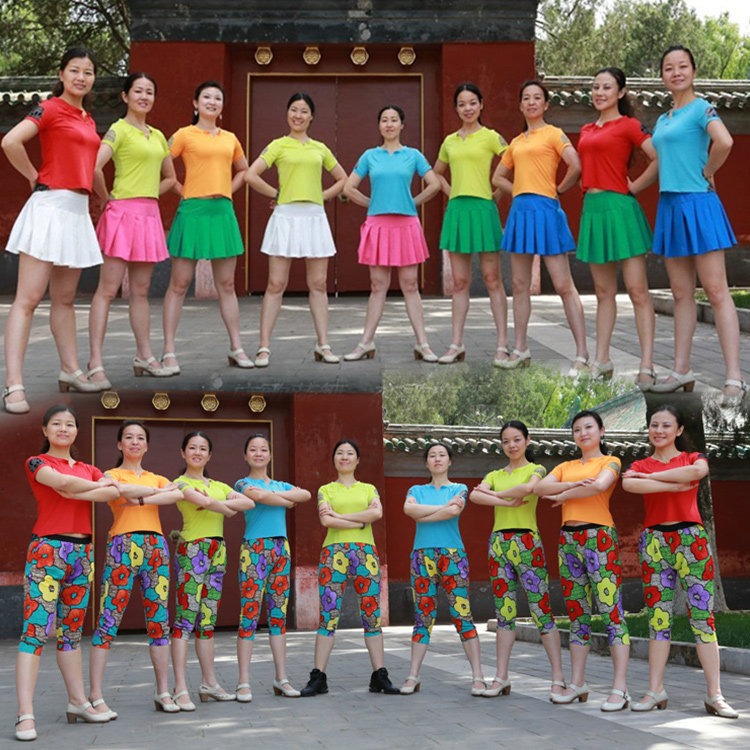 杨艺 格格 广场舞服套装新款 飞向蓝天 运动网球服装短袖 短裙