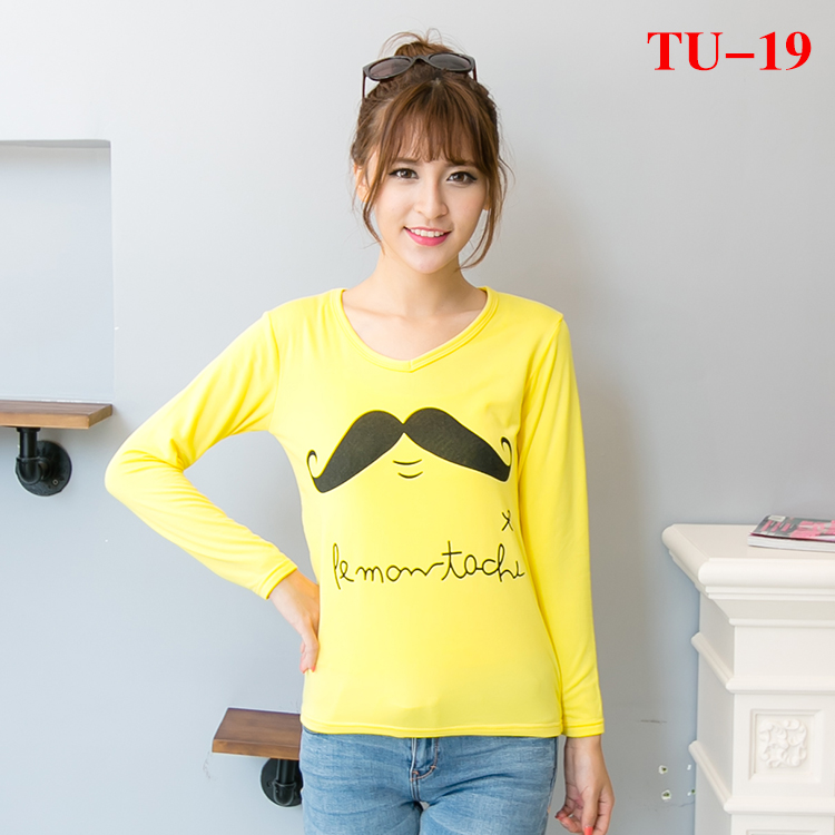 2015韩版女装圆领长袖t恤简单t恤女服装字母胡子牛奶丝打底衫批发