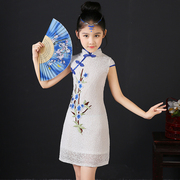 女童旗袍夏透气(夏透气)儿童，唐装演出服中国风，童装连衣裙宝宝小女孩公主裙
