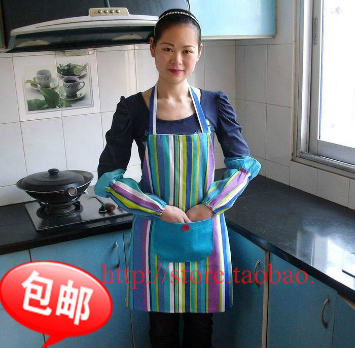 Simplicity canvas stripe Anti-oil Home Furnishing apron Sleeves Thick cotton adult kitchen suit customizedin the Family/Personal Cleaning Tools , Housework/Floor cleaning equipment , Apron Set category - from Buy2taobao.com to provide professional Taobao agent buy service