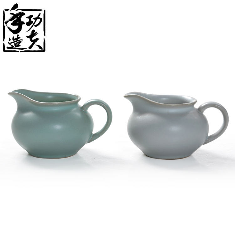 汝窑茶海手把大灰色玻璃茶具分杯侧把开片品牌优惠有点小贵高档
