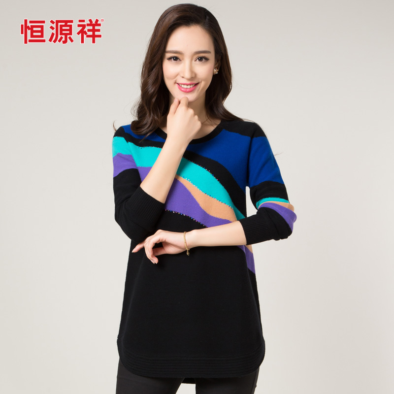 正品打折恒源祥羊毛衫女2015秋冬新款大码中