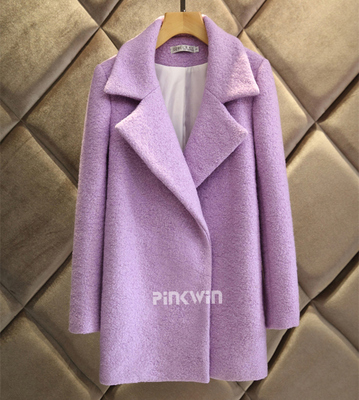 标题优化:韩国正品2014冬装新款女装茧型西装领宽松中长款毛呢外套呢子大衣
