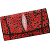 泰国珍珠鱼皮女式长款豹纹，红色钱包*三折加厚真皮钱夹