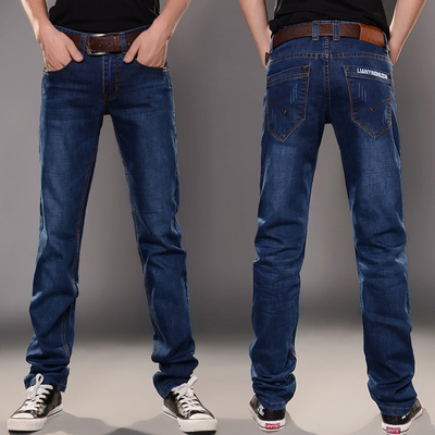 春夏高弹力牛仔裤男士青年小脚裤修身直筒弹性大码潮夏季薄款长裤
