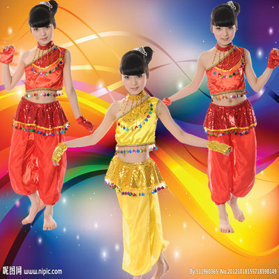 标题优化:儿童演出服 女童印度舞 肚皮舞 新疆舞表演服民族舞蹈服 天竺舞蹈