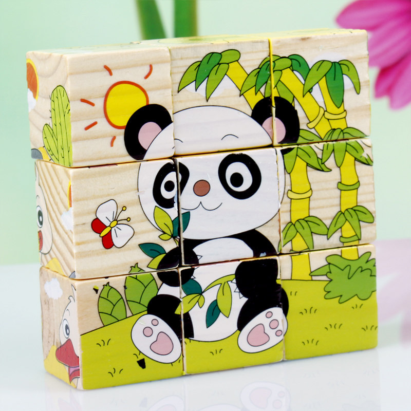 木质六面画拼图 宝宝幼儿童3D立体积木制益智力玩具2-4-6岁