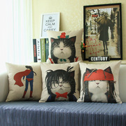 可爱猫咪抱枕 超人柯南卡通动漫棉麻沙发靠枕套 办公室腰枕靠背