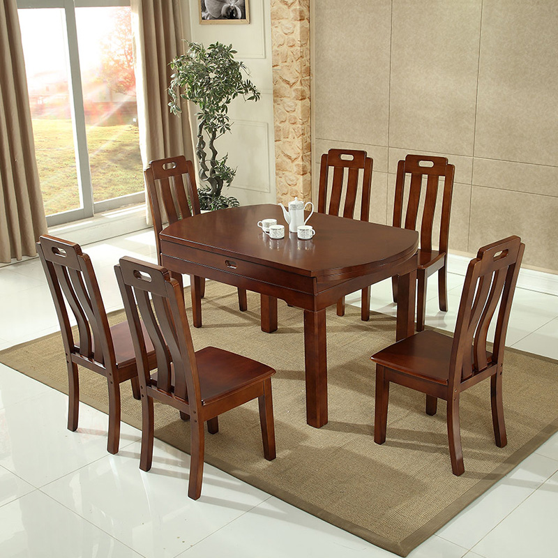 全实木可折叠伸缩餐桌椅组合小户型多功能中式